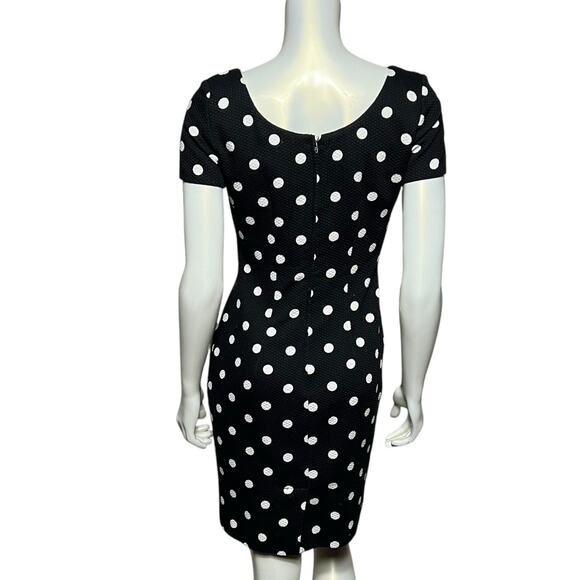 Vintage Santa Fe Black White Polka Dot Cap Sleeve Dress Size 4 1980s Style - Picture 3 of 5
